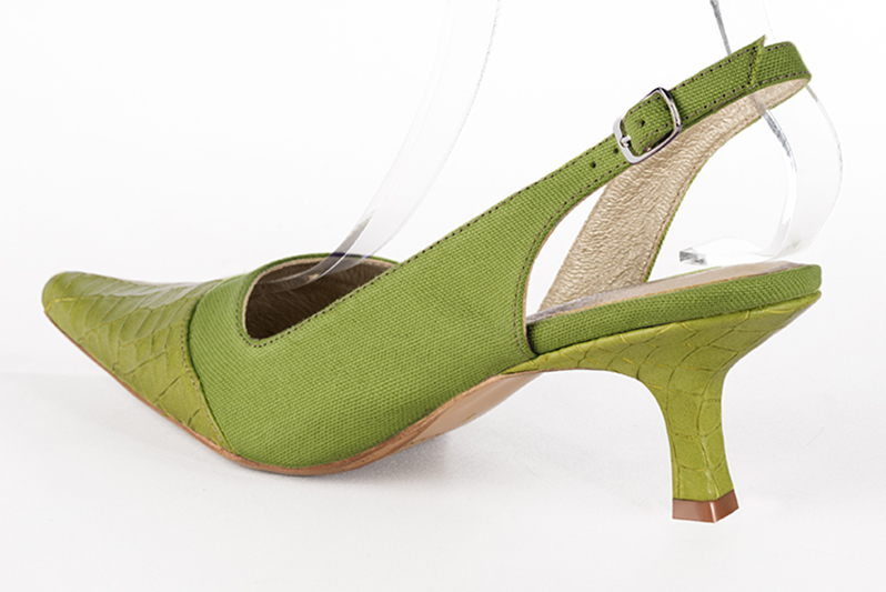 Pistachio green women's slingback shoes. Pointed toe. Medium spool heels. Rear view - Florence KOOIJMAN